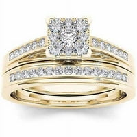 Карат Т. в. диамант 10кт жълто злато квадратна форма клъстер годежен пръстен комплект