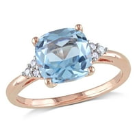 Миабела Дамски 2-Каратов Т. Г. В. възглавница-изрязан небесно син топаз и диамантен акцент 10кт розов златен коктейлен пръстен