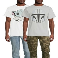 Междузвездни войни Мъжки & големи мъжки Грогу & Боба Фет графични тениски, 2-пак, размери с-3КСЛ