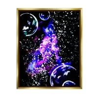 Удебелен Лилаво галактика мъглявина изкуство за деца живопис Метални злато рамкирани изкуство печат стена