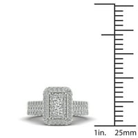1к ТДВ диамант 14к Бяло Злато клъстер хало комплект Булчински пръстен
