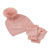Дамски Кристал снежинка шапка и ръкавици комплект, 2-парче