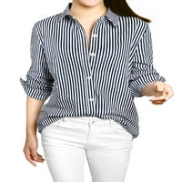 Уникални изгодни Дамски Бутон надолу риза с дълъг ръкав вертикални ивици