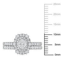 Миабела Дамски карат Т. в. овален и кръгъл шлифован диамант 14 карата Бяло Злато Двоен хало булчински комплект