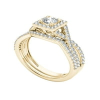 Карат Т. в. диамантен кръстосан джолан единичен ореол 14кт жълт златен годежен пръстен комплект