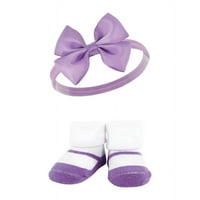 Хъдсън Бебе Бебе момичета лента за глава и чорапи Подаръчен комплект, пурпурна дъга, Един размер