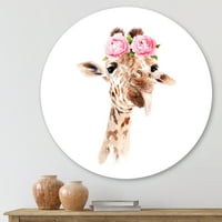 Дизайнарт 'портрет на жираф с розови цветя' фермерски кръг метална стена арт-диск от 11