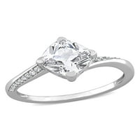 Карат Т. Г. В. създаде бял сапфир и диамантен акцент 10кт годежен пръстен от бяло злато