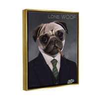 Ступел индустрии самотен Ууф мопс куче Пушене пура вратовръзка графично изкуство металик злато плаваща рамка платно печат стена изкуство, дизайн от Даян Нойкирх