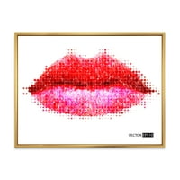 Дизайнарт 'абстрактни червени женски устни в пиксели' модерна рамка платно стена арт принт