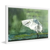 Бяла чапла на езерото рамка живопис печат