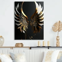 Дизайнарт Черно Сребро и злато ангелски крила Ив платно стена изкуство