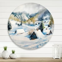 Дизайнарт 'зима в планинско село' традиционен кръг метал Арт-диск от 11
